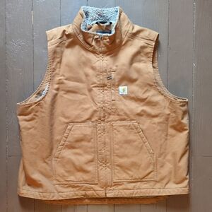 Carhartt Sherpa Lined Duck Canvas Vest Brown 2XL Loose Fit Workwear